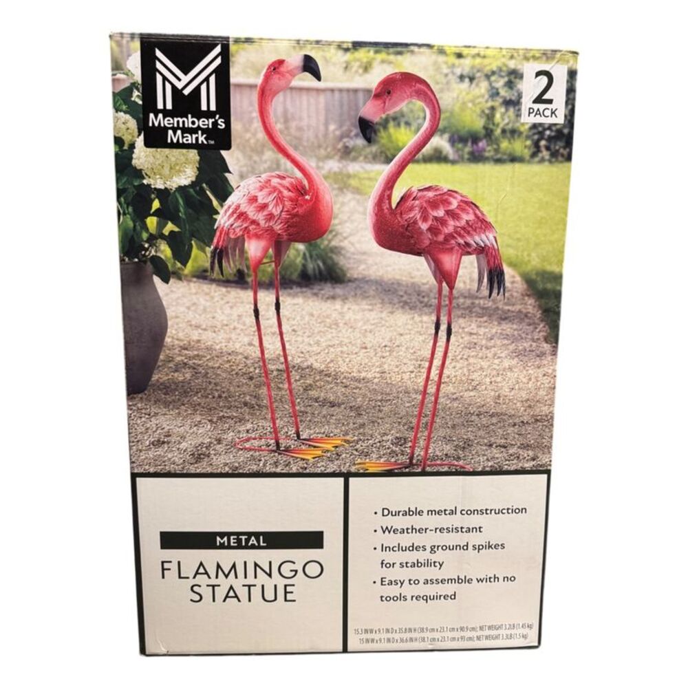 Member's Mark Metal Flamingo Indoor Outdoor Pink Statues, Set of 2
